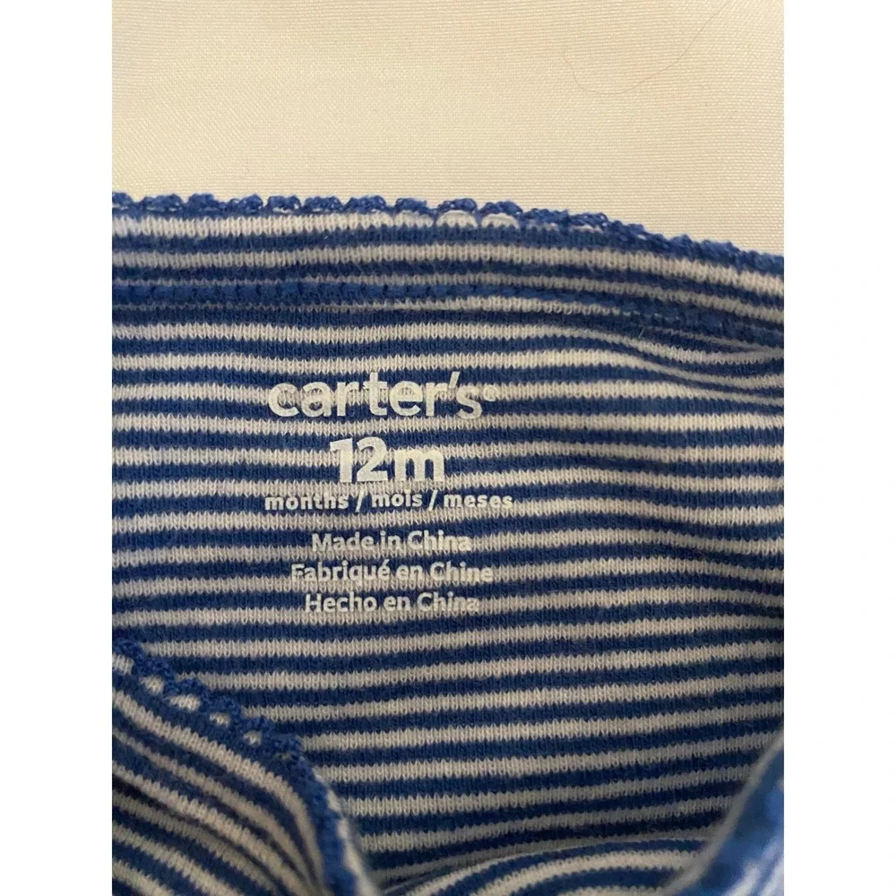 Carters Girls Striped Nautical Ruffle Bodysuit Size 12M Blue White